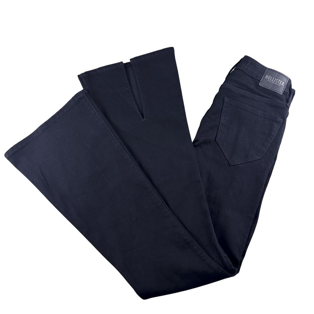 Hollister Jeans High Rise Flare Women's 25 Black Slit Hem 31 Inseam sz 1 Stretch